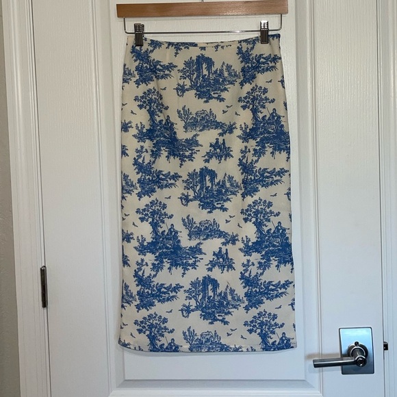 MIAOU MONI SKIRT BLUE TOILE Matching Deville Corset Blue White Floral SLIT Sz XS - Picture 3 of 11